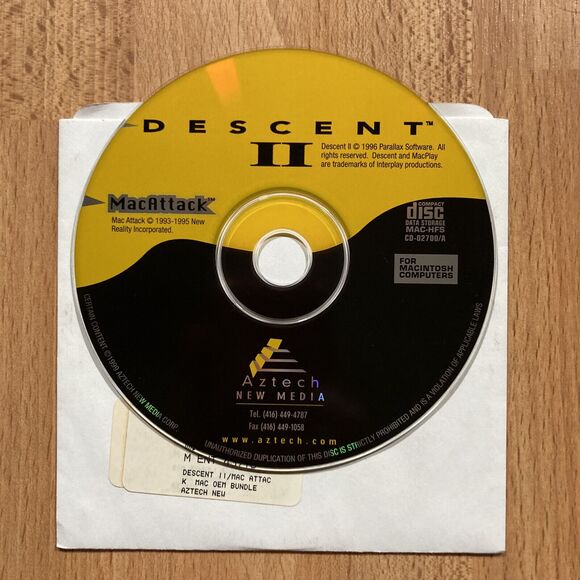 Vintage Descent II CD-ROM (Disc only) • Mac Attack • 1996 Apple Macintosh Game - Picture 1 of 1